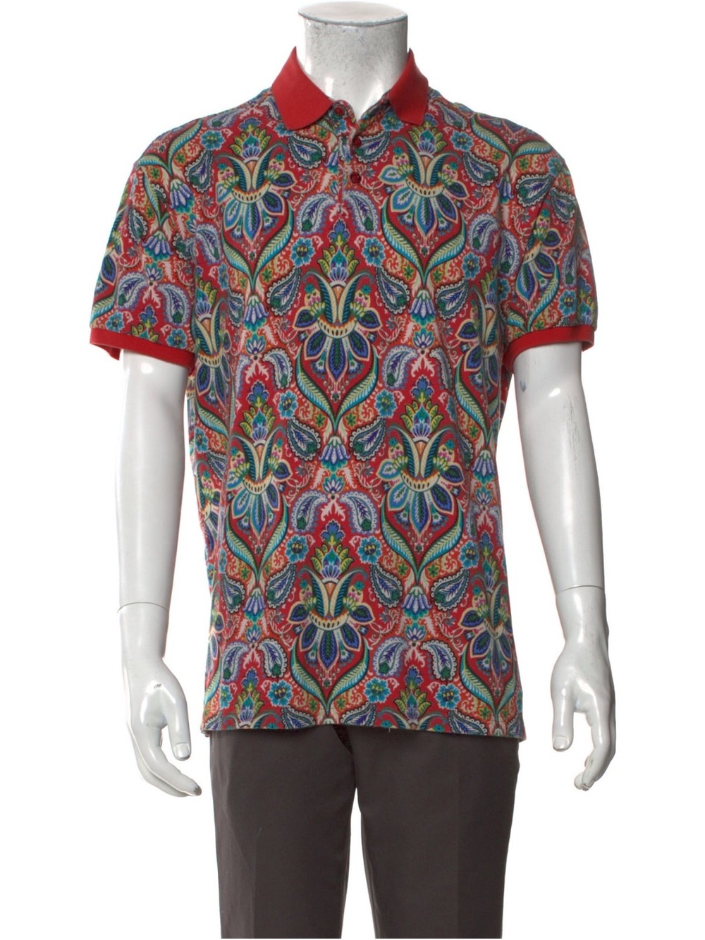 Etro Red Multi-Color Paisley Polo
